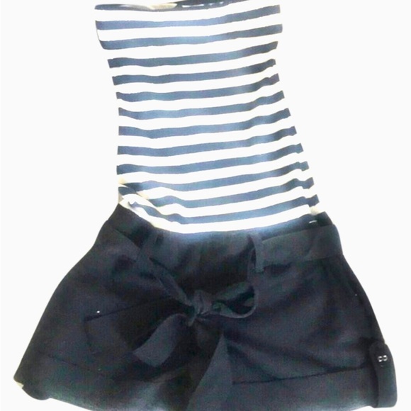 FREDERICKS OF HOLLYWOOD tie waist black/white stripe strapless ROMPER - Picture 2 of 5